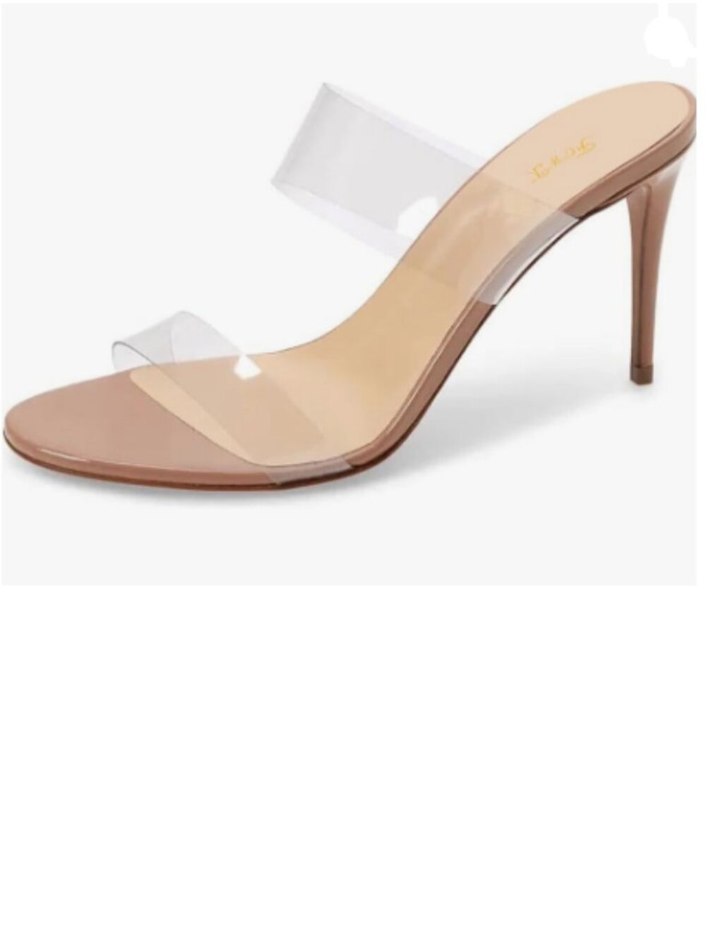 FOWT Nude Clear Heeled Sandals Open Toe Two Transparent Strap Stiletto Heel Shoe